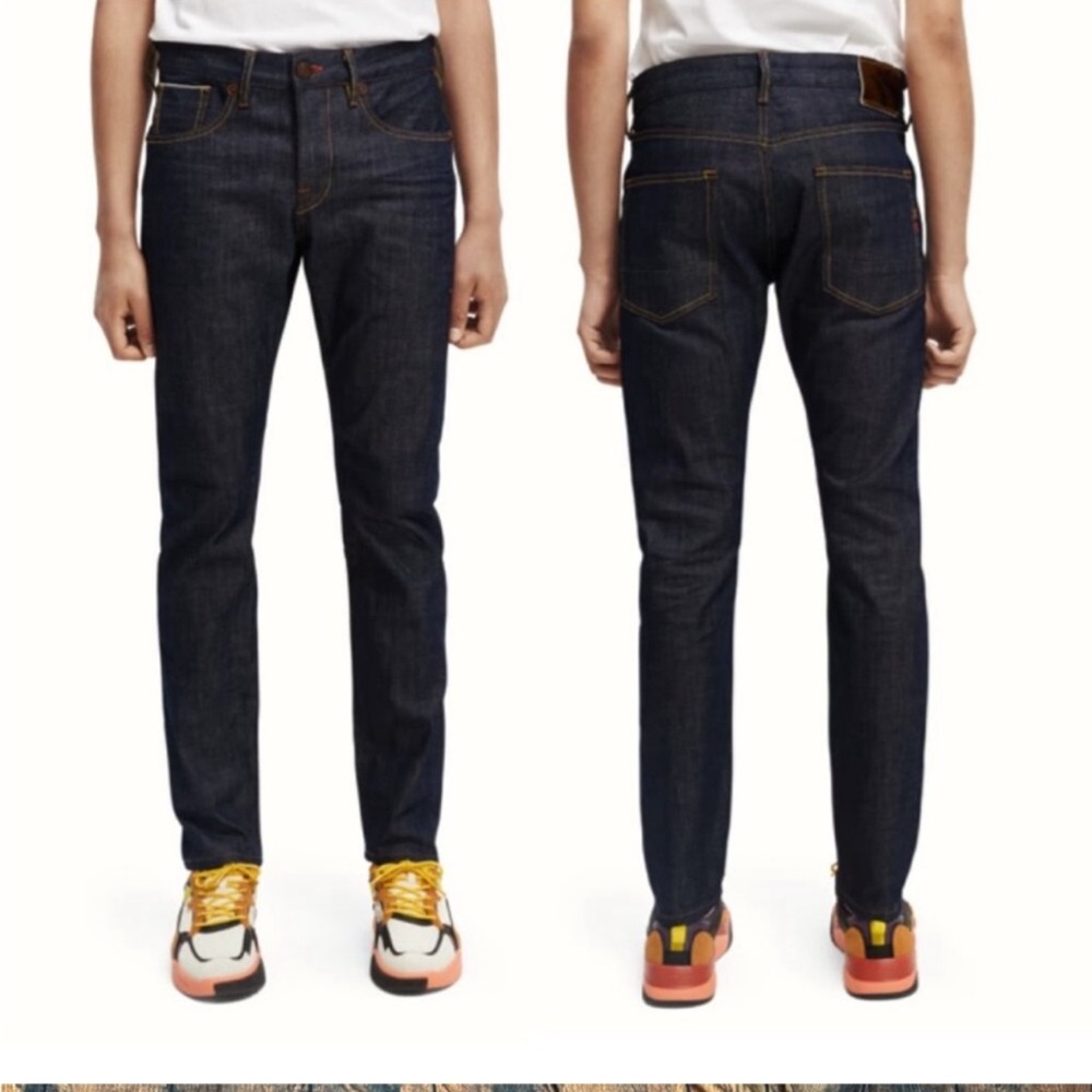 Scotch & Soda Ralston Dark Wash Button Fly  Distressed Straight Leg Jeans, 33W